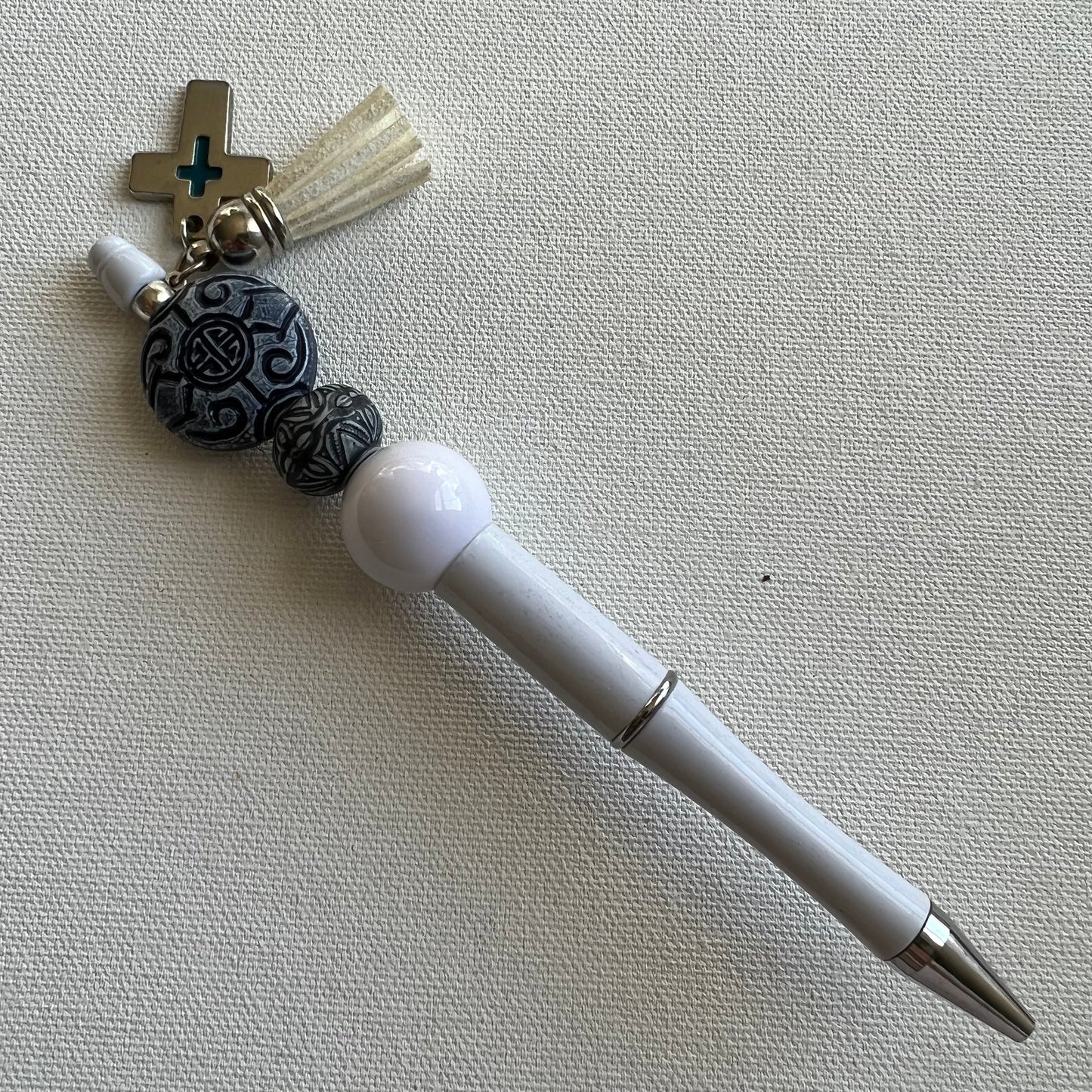 Stonewashed Beaded Pen w/Charm and Tassel RTS