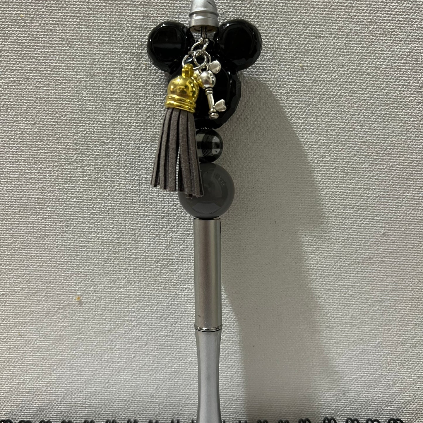 Mouse Head (Black) Beaded Pen w/Charm and Tassel RTS