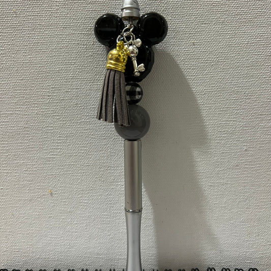 Mouse Head (Black) Beaded Pen w/Charm and Tassel RTS