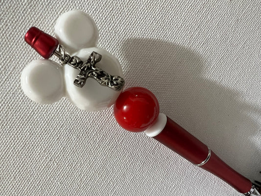 Mouse Head (White) Beaded Pen w/charm RTS