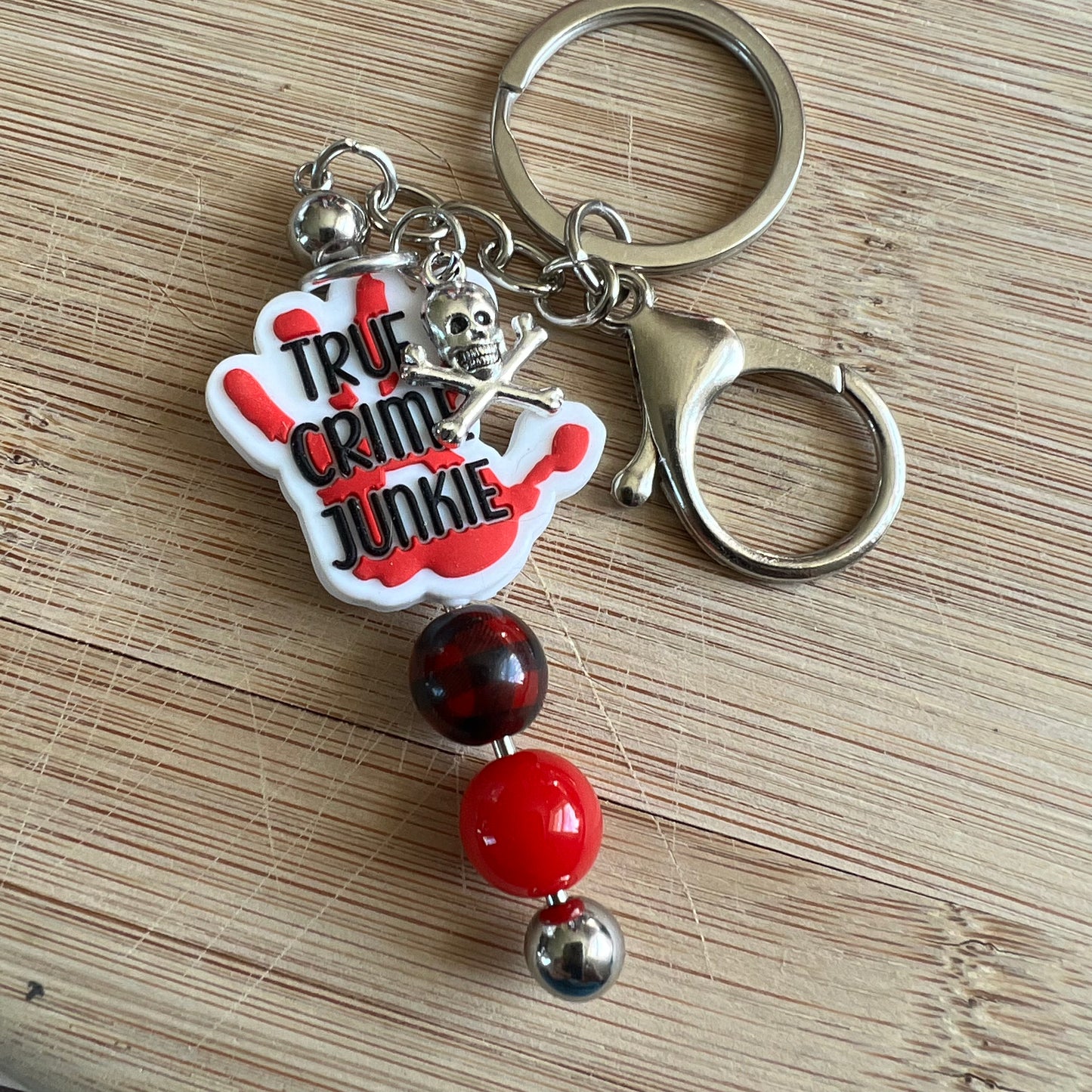True Crime Junkie Beaded Keychain RTS