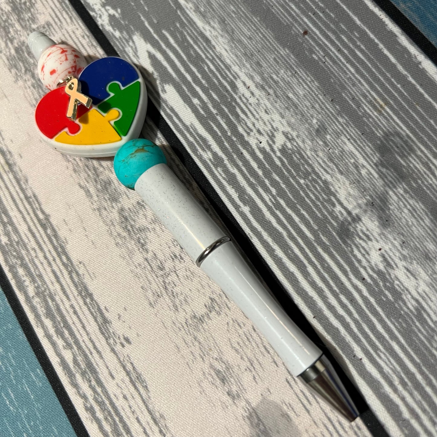 Autism Awareness Heart Beaded Pen RTS