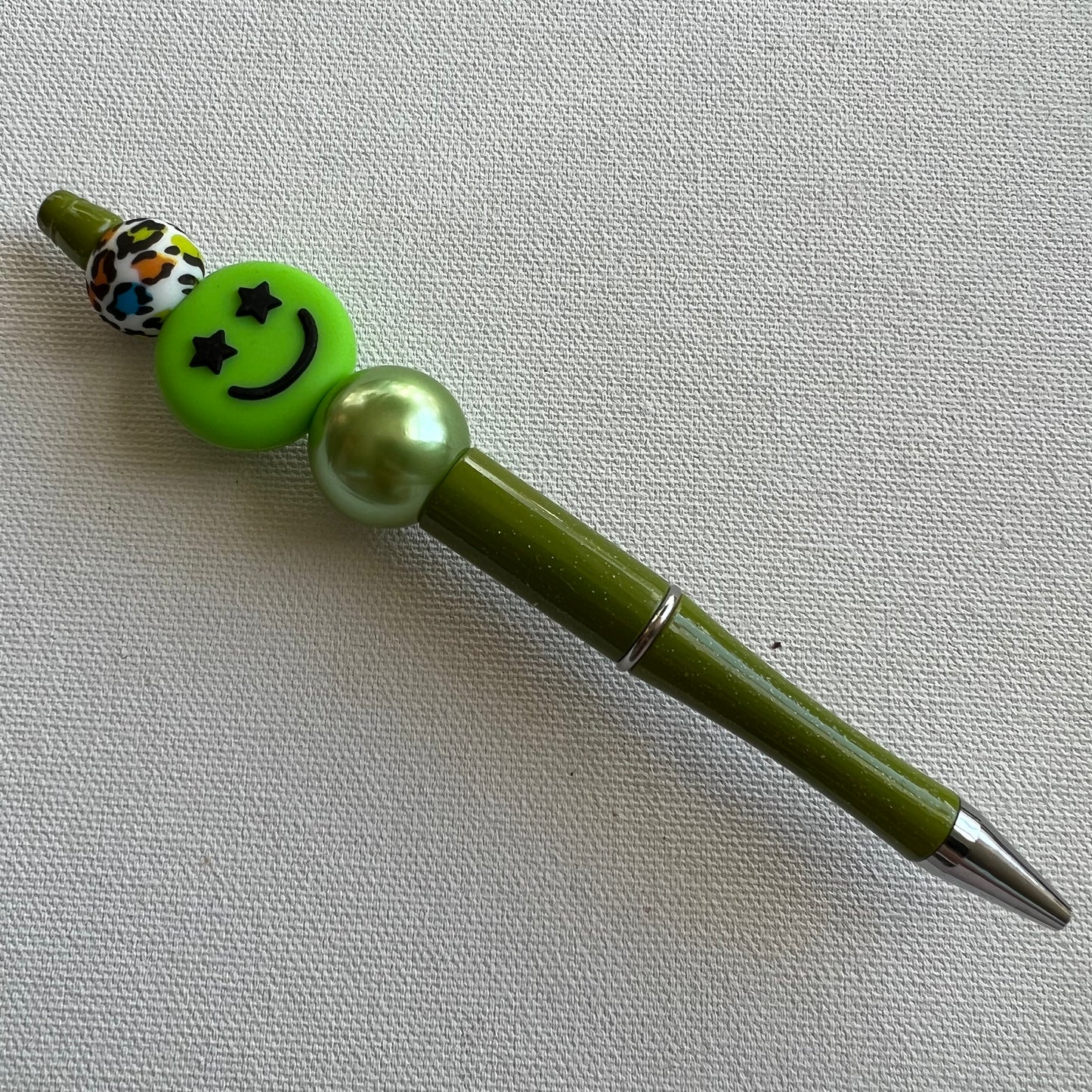 Smiley Face (Green) Beaded Pen RTS