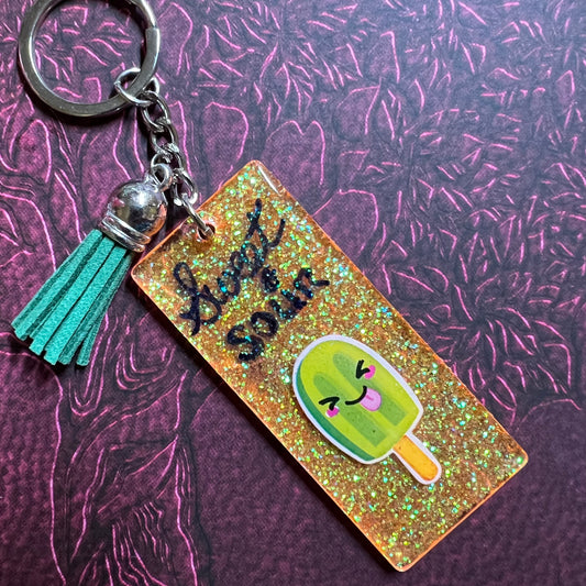 Sweet and Sour accent glitter keychain RTS