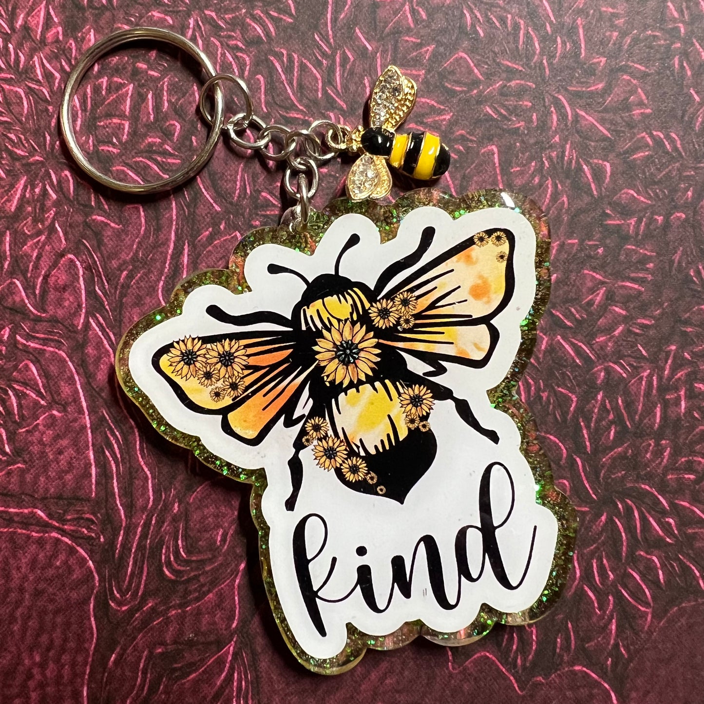 Bee Kind glitter keychain RTS