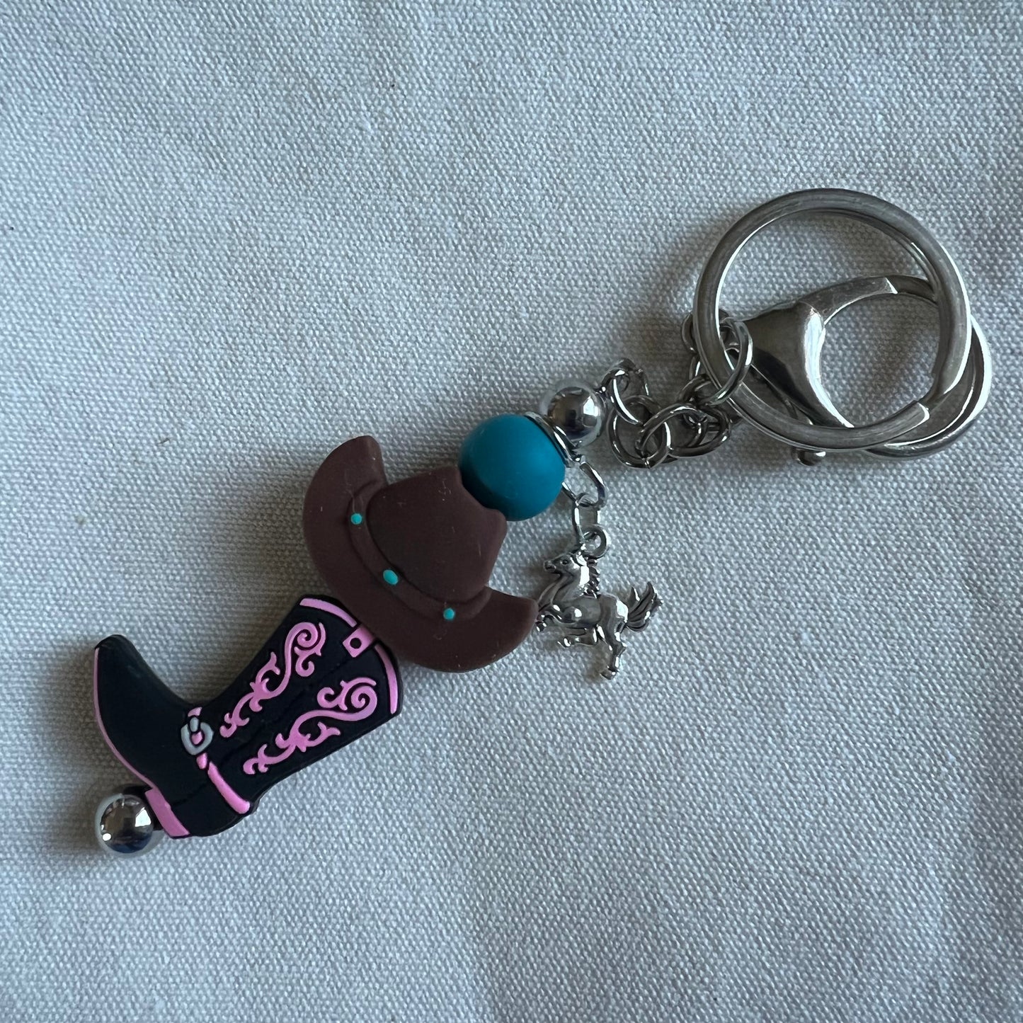 Western style Beaded Keychain w/charm RTS