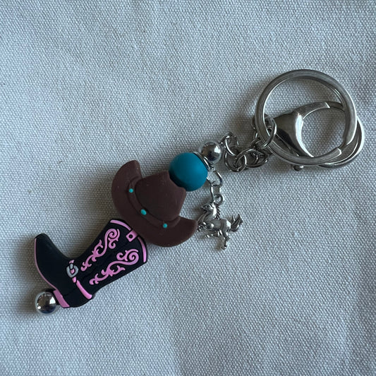 Western style Beaded Keychain w/charm RTS