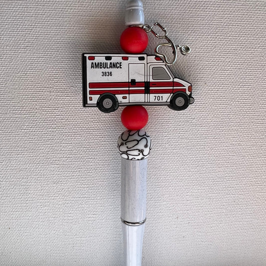 Ambulance Beaded Pen w/charm RTS